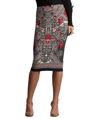 Piqu&eacute; Placement-print Pencil Skirt, Pink Pattern