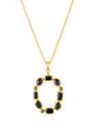 Amulet Hue Black Diamond & Sapphire Pendant Necklace