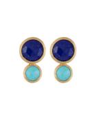 Jaipur 18k Two-stone Stud Earrings W/ Lapis & Turquoise