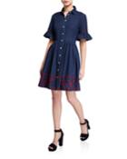 Floral-embroidered Chambray