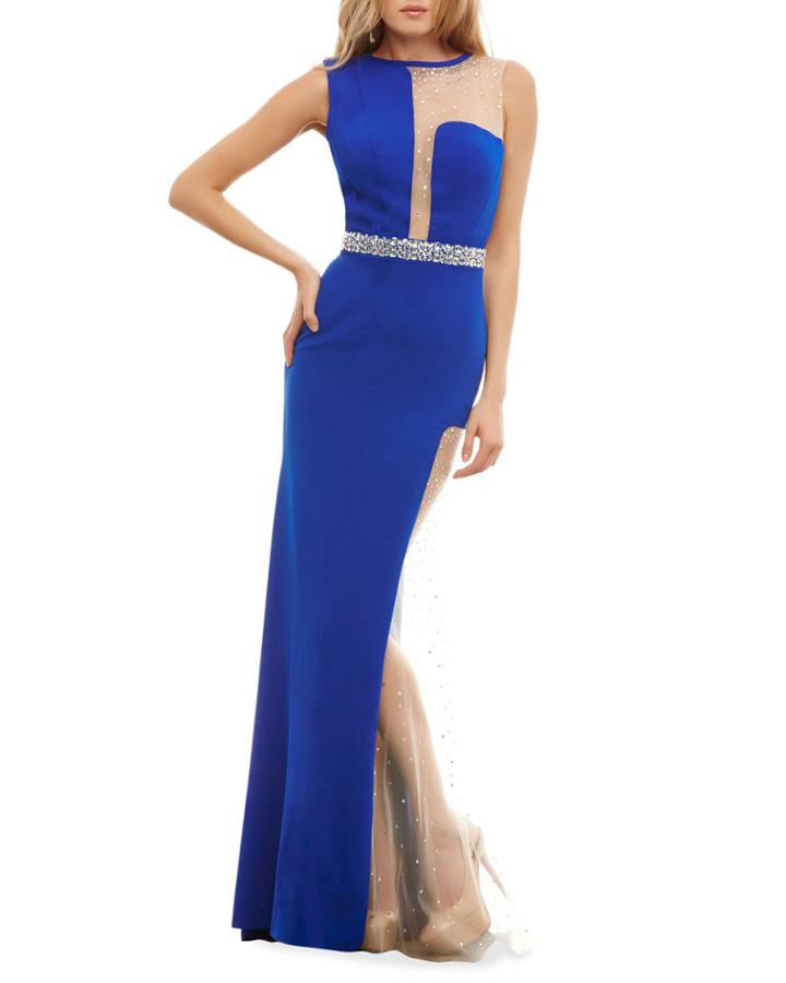Illusion Embellished Open-back Gown