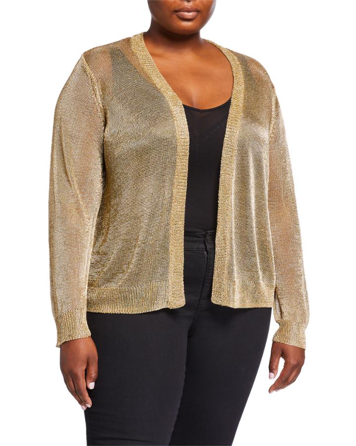 Plus Size Metallic Open-front Cardigan