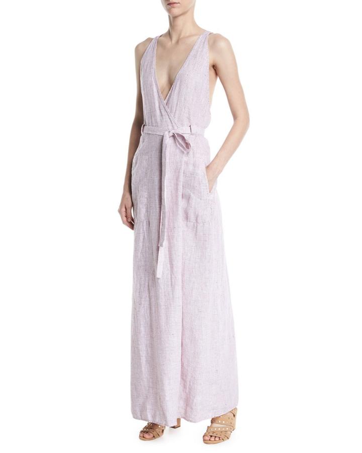 V-neck Racerback Sleeveless Linen Maxi Wrap Dress