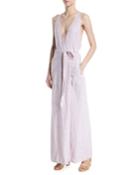 V-neck Racerback Sleeveless Linen Maxi Wrap Dress