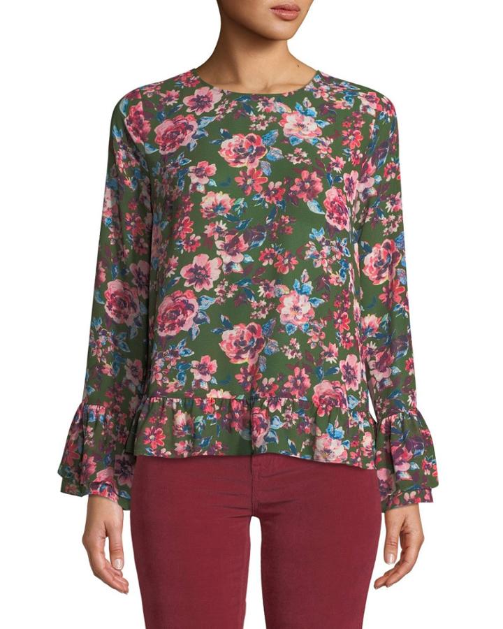 Trixy Flounce-trim Floral Chiffon Blouse