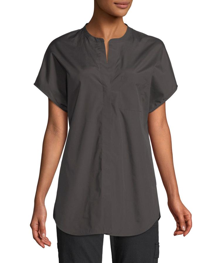 Split-neck Boxy Button-front Blouse