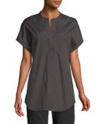 Split-neck Boxy Button-front Blouse