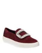 Ermine Crystal Embellished Suede Slip-on