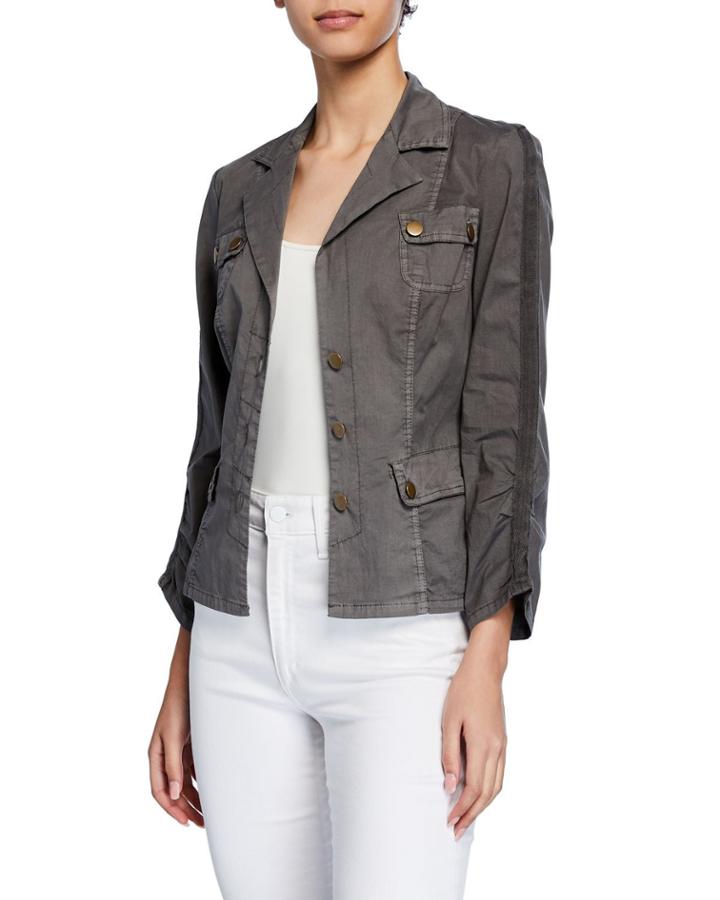 Folksy 3/4-sleeve Button-front Blazer