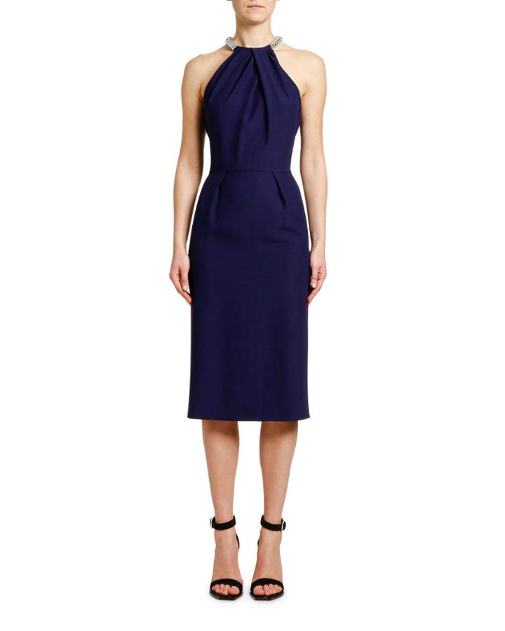 Halter Neck Leaf Crepe Dress