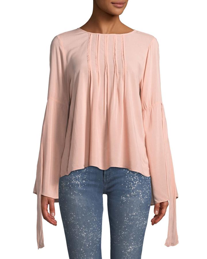 Abitha Pintuck Challis Long-sleeve Top