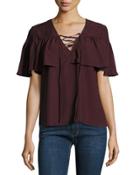 Lace-up Flutter-sleeve Top