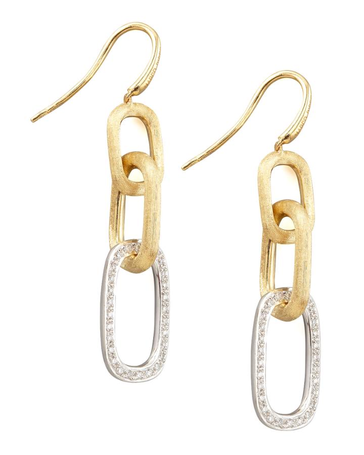 Murano 18k Brushed Gold & Diamond Link Drop Earrings