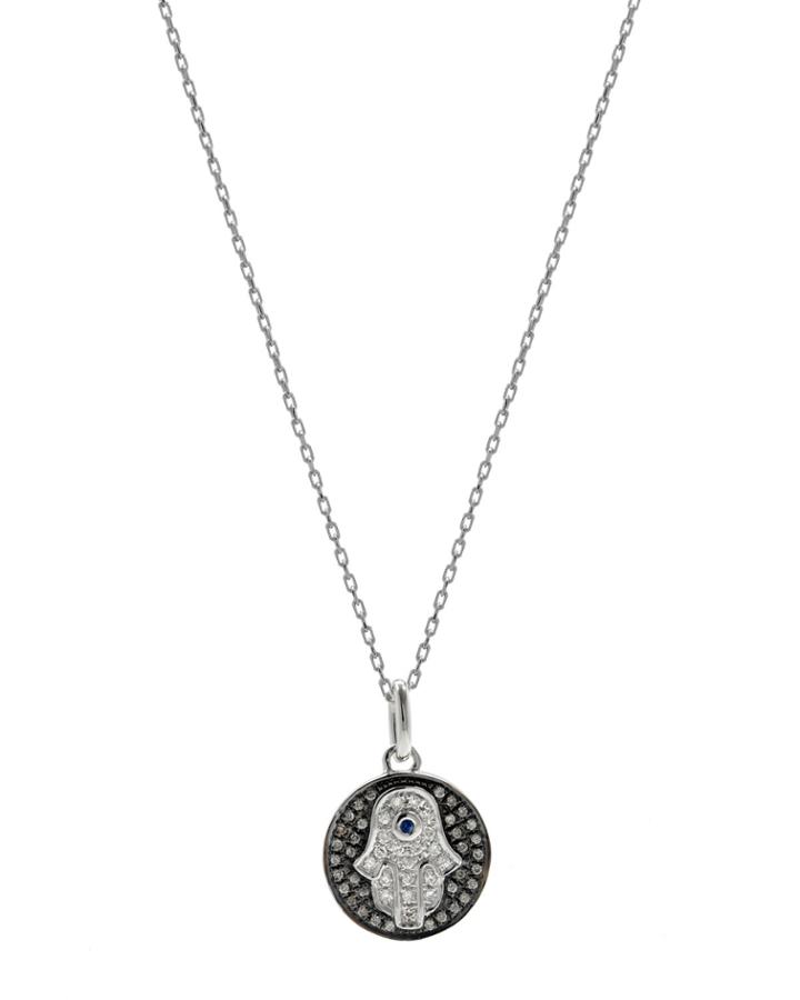 14k White Gold Pave Diamond Hamsa Pendant Necklace
