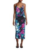 Sleeveless Tropical Floral-print Midi Dress,
