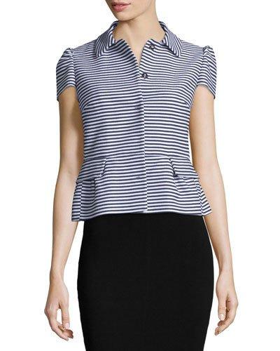 Striped Short-sleeve Peplum Jacket