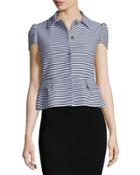 Striped Short-sleeve Peplum Jacket