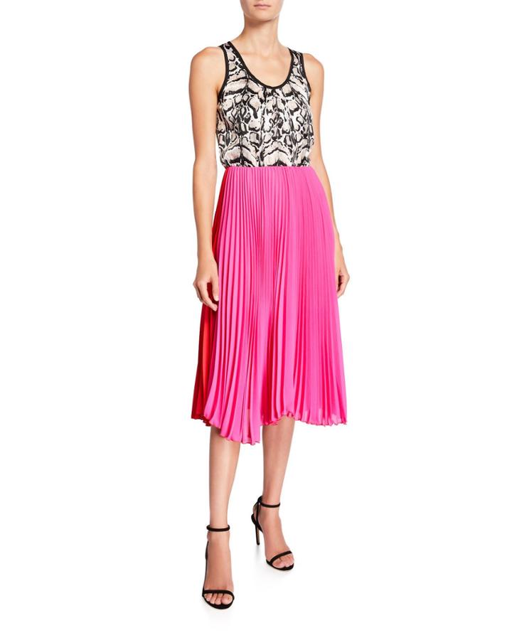 Mixed Silk Pleated Tank Dress