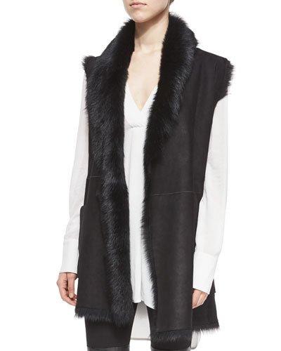 Shearling Fur Tie-waist Reversible Vest