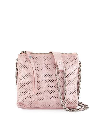 Burke Perforated Leather Crossbody Bag, Rose