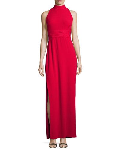 Sleeveless Silk-trim Crepe Gown, Ruby