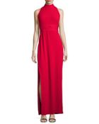 Sleeveless Silk-trim Crepe Gown, Ruby