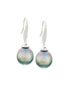 18k Tahitian Pearl & Pave Diamond Drop Earrings