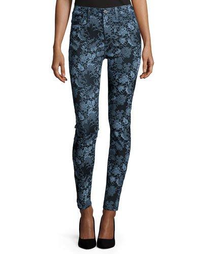 The High-waist Skinny Jeans, Blue Floral