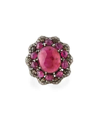 Composite Ruby & Champagne Diamond Cocktail Ring,