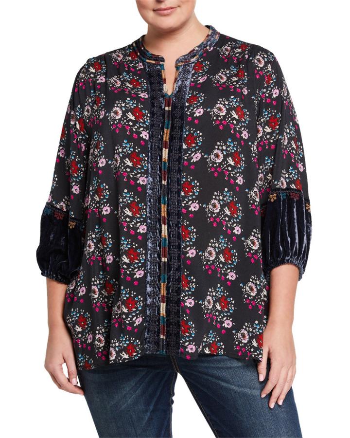 Plus Size Paris Effortless Velvet-trim Blouse