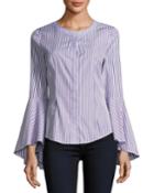 Michelle Bell-sleeve Striped Shirting Blouse