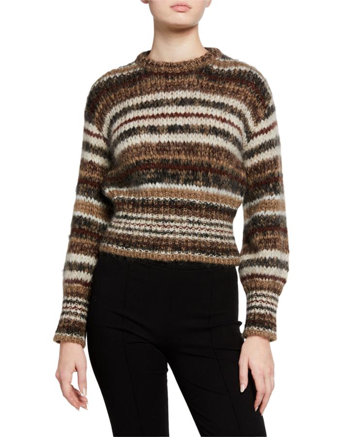 Crewneck Mohair-striped Cropped Pullover