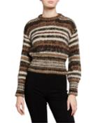 Crewneck Mohair-striped Cropped Pullover