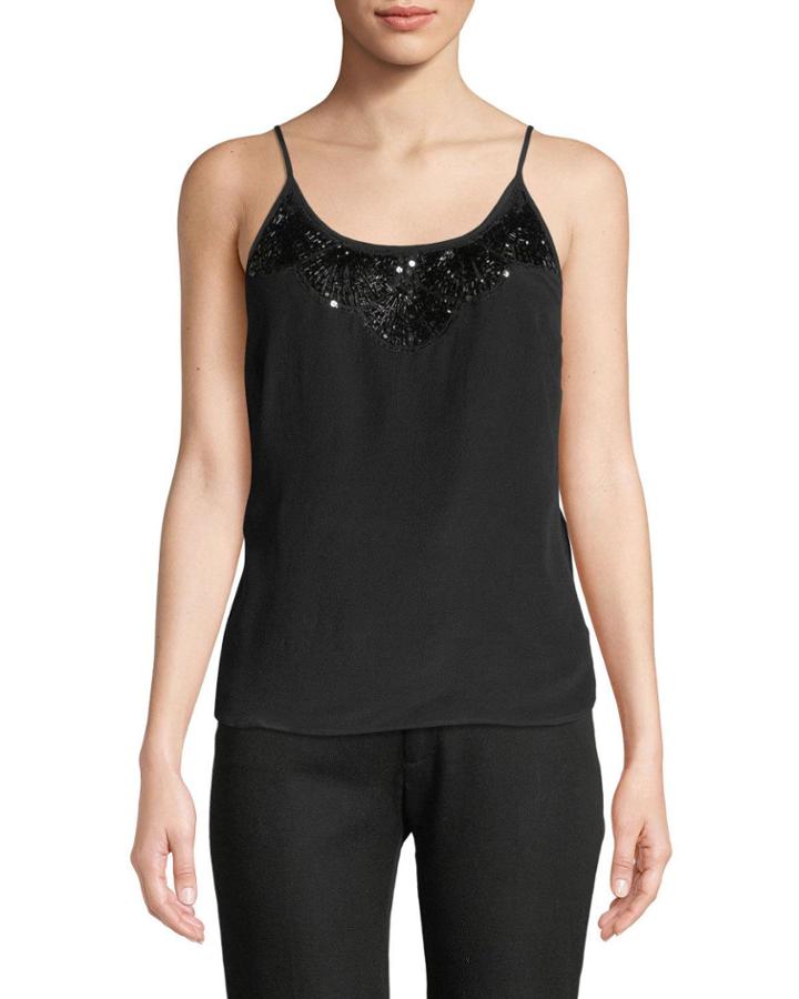 Silk Deco Tank Top With Sequin Embellishments
