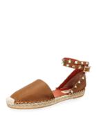 Rockstud Ankle-wrap Leather Espadrilles