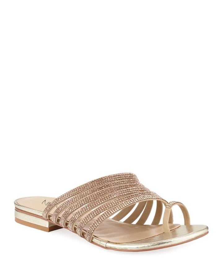 Crystal-embellished Metallic Slide Flat