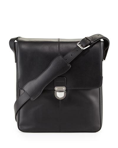 Leather North-south Messenger Bag, Black