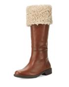 Avis Mid-calf Leather Boot With Faux Fur, Tan