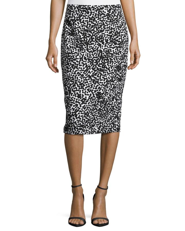 Allover Dotted Matelasse Pencil Skirt, White/black