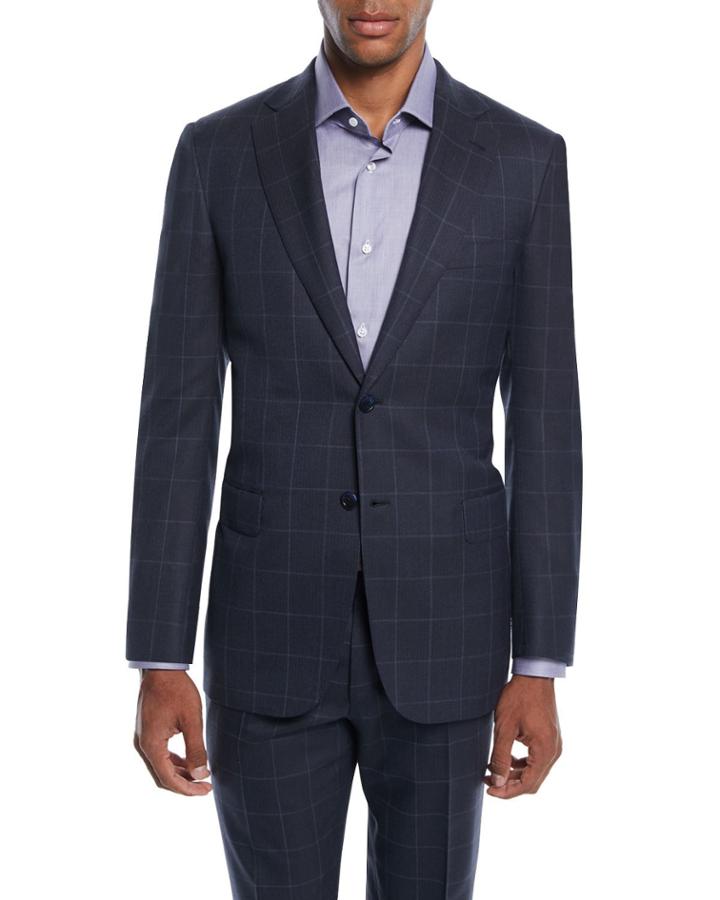 Men's Windowpane Two-piece Wool-silk