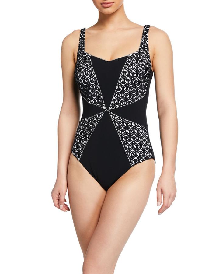 Prism Square-neck Printed One-piece