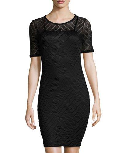 Angelina Mesh-overlay Sheath Dress, Black