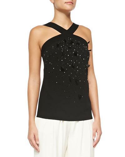 Embellished-front Halter Blouse