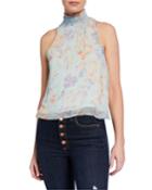 Annmarie Floral-print Smocked Turtleneck Tank Top