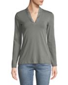 Chiffon-trimmed Long-sleeve Jersey Tee