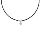 Noir Cable Necklace W/ Round Pave Diamond Pendant, Black
