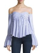 Max Off-the-shoulder Bell-sleeve Striped Poplin Top