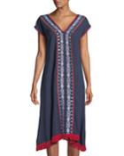 Alberta V-neck Dress W/ Dutchess Embroidery