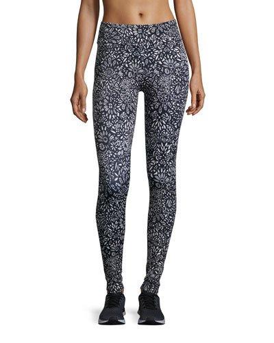 Eyelet-print Performance Leggings, Black