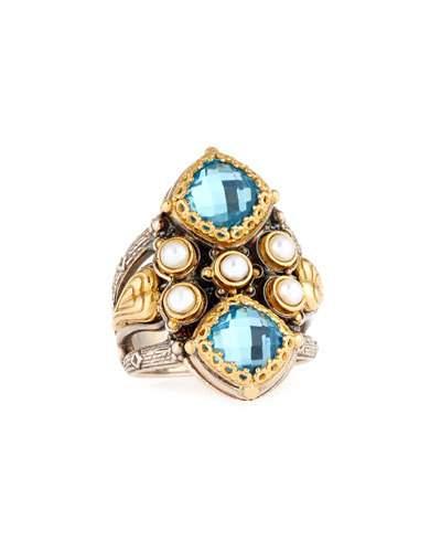 Amphitrite Double Cushion Topaz & Pearl Statement Ring,